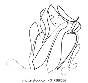 VECTOR 
stylish  original hand-drawn graphics portrait  with beautiful young attractive girl model for design. Fashion, style,    beauty . Graphic, sketch drawing. Sexy  woman
