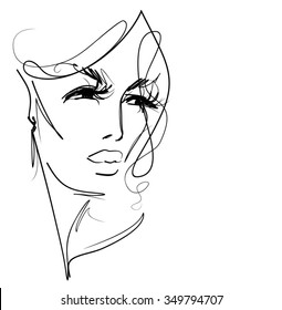 VECTOR 
stylish  original hand-drawn graphics portrait  with beautiful young attractive girl model for design. Fashion, style,    beauty . Graphic, sketch drawing. Sexy  woman
