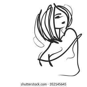 VECTOR 
stylish  original hand-drawn graphics portrait  with beautiful young attractive girl model for design. Fashion, style,    beauty . Graphic, sketch drawing. Sexy  woman

