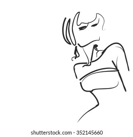 VECTOR 
stylish  original hand-drawn graphics portrait  with beautiful young attractive girl model for design. Fashion, style,    beauty . Graphic, sketch drawing. Sexy  woman
