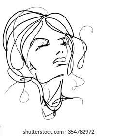 VECTOR 
stylish  original hand-drawn graphics portrait  with beautiful young attractive girl model for design. Fashion, style,    beauty . Graphic, sketch drawing. Sexy  woman

