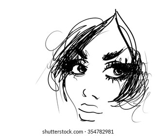 VECTOR 
stylish  original hand-drawn graphics portrait  with beautiful young attractive girl model for design. Fashion, style,    beauty . Graphic, sketch drawing. Sexy  woman
