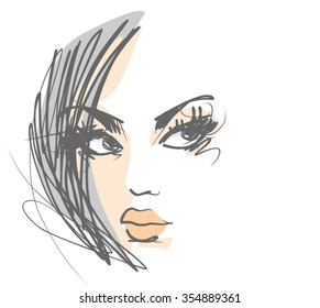 VECTOR 
stylish  original hand-drawn graphics portrait  with beautiful young attractive girl model for design. Fashion, style,    beauty . Graphic, sketch drawing. Sexy  woman
