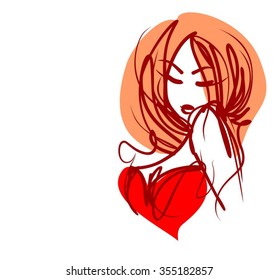 VECTOR 
stylish  original hand-drawn graphics portrait  with beautiful young attractive girl model for design. Fashion, style,    beauty . Graphic, sketch drawing. Sexy  woman
