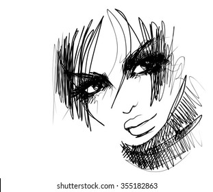 VECTOR 
stylish  original hand-drawn graphics portrait  with beautiful young attractive girl model for design. Fashion, style,    beauty . Graphic, sketch drawing. Sexy  woman

