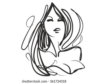 VECTOR 
stylish  original hand-drawn graphics portrait with beautiful young attractive girl model for design. Fashion, style, beauty. Graphic, sketch drawing. Sexy  woman
