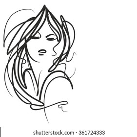 VECTOR 
stylish original hand-drawn graphics portrait with beautiful young attractive girl model for design. Fashion, style, beauty. Graphic, sketch drawing. Sexy  woman

