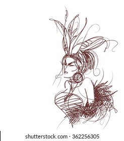 VECTOR 
stylish  original hand-drawn graphics portrait  with beautiful young attractive girl model for design. Fashion, style,    beauty . Graphic, sketch drawing. Sexy  woman
