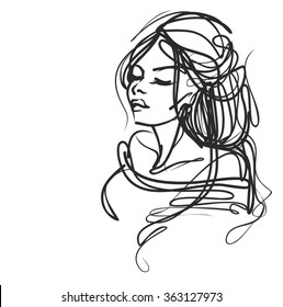 VECTOR 
stylish  original hand-drawn graphics portrait  with beautiful young attractive girl model for design. Fashion, style, beauty. Graphic, sketch drawing. Sexy woman
