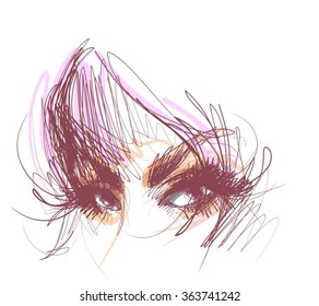 VECTOR 
stylish  original hand-drawn graphics portrait  with beautiful young attractive girl model for design. Fashion, style,    beauty . Graphic, sketch drawing. Sexy  woman

