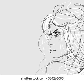 VECTOR 
stylish  original hand-drawn graphics portrait  with beautiful young attractive girl model for design. Fashion, style,    beauty . Graphic, sketch drawing. Sexy  woman
