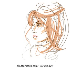 VECTOR 
stylish  original hand-drawn graphics portrait  with beautiful young attractive girl model for design. Fashion, style,    beauty . Graphic, sketch drawing. Sexy  woman
