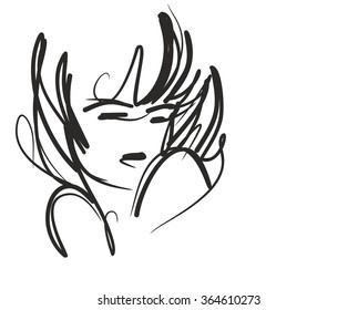 VECTOR 
stylish  original hand-drawn graphics portrait  with beautiful young attractive girl model for design. Fashion, style,    beauty . Graphic, sketch drawing. Sexy  woman
