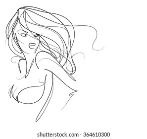 VECTOR 
stylish  original hand-drawn graphics portrait  with beautiful young attractive girl model for design. Fashion, style,    beauty . Graphic, sketch drawing. Sexy  woman
 - Shutterstock ID 364610300