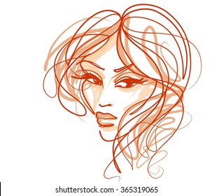 VECTOR 
stylish  original hand-drawn graphics portrait  with beautiful young attractive girl model for design. Fashion, style,    beauty . Graphic, sketch drawing. Sexy  woman
