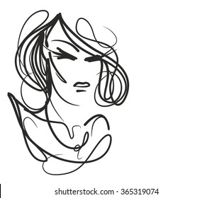 VECTOR 
stylish  original hand-drawn graphics portrait  with beautiful young attractive girl model for design. Fashion, style,    beauty . Graphic, sketch drawing. Sexy  woman
