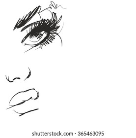VECTOR 
stylish  original hand-drawn graphics portrait  with beautiful young attractive girl model for design. Fashion, style,    beauty . Graphic, sketch drawing. Sexy  woman

