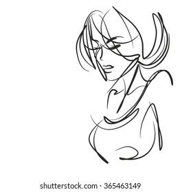VECTOR 
stylish  original hand-drawn graphics portrait  with beautiful young attractive girl model for design. Fashion, style,    beauty . Graphic, sketch drawing. Sexy  woman

