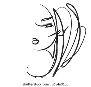 VECTOR 
stylish  original hand-drawn graphics portrait  with beautiful young attractive girl model for design. Fashion, style,    beauty . Graphic, sketch drawing. Sexy  woman

