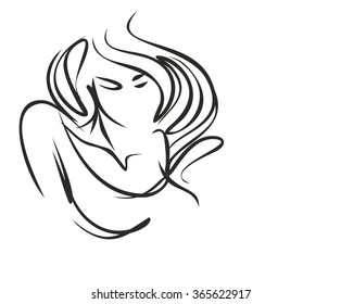 VECTOR  stylish  original hand-drawn graphics portrait  with beautiful young attractive girl model for design. Fashion, style,    beauty . Graphic, sketch drawing. Sexy  woman  - Shutterstock ID 365622917