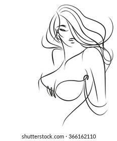 VECTOR 
stylish  original hand-drawn graphics portrait  with beautiful young attractive girl model for design. 