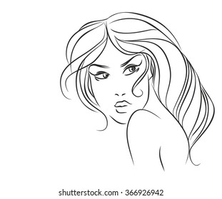 VECTOR 
Stylish original hand-drawn graphics portrait with beautiful young attractive girl model for design. Fashion, style, beauty. Graphic, sketch drawing.Sexy woman
