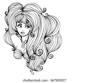 VECTOR 
stylish  original hand-drawn graphics portrait  with beautiful young attractive girl model for design. Fashion, style,    beauty . Graphic, sketch drawing. Sexy  woman
