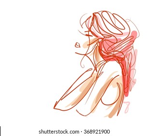 VECTOR   
elegante retrato gráfico original dibujado a mano con bello y atractivo modelo de chica para el diseño. Moda, estilo,    belleza. Dibujo gráfico, dibujo de esbozo. Mujer sexy