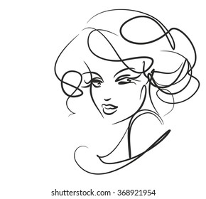 VECTOR   
stylish  original hand-drawn graphics portrait  with beautiful young attractive girl model for design. Fashion, style,    beauty . Graphic, sketch drawing. Sexy  woman