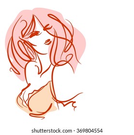 VECTOR 
stylish  original hand-drawn graphics portrait  with beautiful young attractive girl model for design. Fashion, style,    beauty . Graphic, sketch drawing. Sexy  woman
