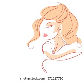 VECTOR 
stylish  original hand-drawn graphics portrait  with beautiful young attractive girl model for design. Fashion, style,    beauty . Graphic, sketch drawing. Sexy  woman

