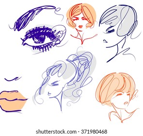 VECTOR 
stylish  original hand-drawn graphics portrait  with beautiful young attractive girl model for design. Fashion, style,    beauty . Graphic, sketch drawing. Sexy  woman

