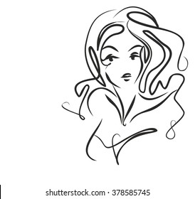 
VECTOR 
stylish  original hand-drawn graphics portrait  with beautiful young attractive girl model for design. 