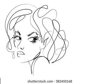 VECTOR 
stylish  original hand-drawn graphics portrait  with beautiful young attractive girl model for design. Fashion, style,    beauty . Graphic, sketch drawing. Sexy  woman
 - Shutterstock ID 382450168