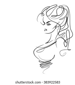 VECTOR 
stylish  original hand-drawn graphics portrait  with beautiful young attractive girl model for design. Fashion, style,    beauty . Graphic, sketch drawing. Sexy  woman
