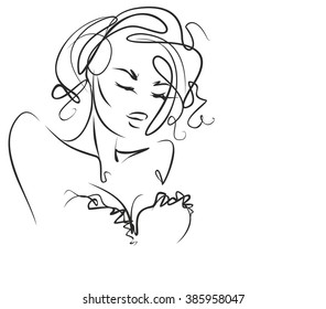 VECTOR 
stylish  original hand-drawn graphics portrait  with beautiful young attractive girl model for design. Fashion, style,    beauty . Graphic, sketch drawing. Sexy  woman

