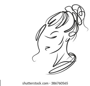 VECTOR  stylish  original hand-drawn graphics portrait  with beautiful young attractive girl model for design. Fashion, style,    beauty . Graphic, sketch drawing. Sexy  woman  - Shutterstock ID 386760565