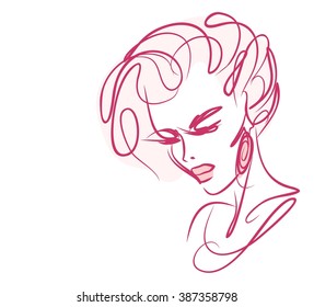 VECTOR 
stylish  original hand-drawn graphics portrait  with beautiful young attractive girl model for design. Fashion, style,    beauty . Graphic, sketch drawing. Sexy  woman
