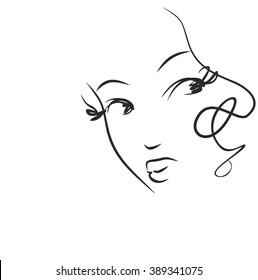 VECTOR 
stylish  original hand-drawn graphics portrait  with beautiful young attractive girl model for design. Fashion, style,    beauty . Graphic, sketch drawing. Sexy  woman

