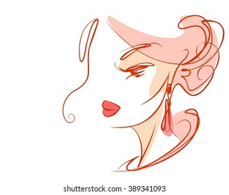 VECTOR 
stylish  original hand-drawn graphics portrait  with beautiful young attractive girl model for design. Fashion, style,    beauty . Graphic, sketch drawing. Sexy  woman
