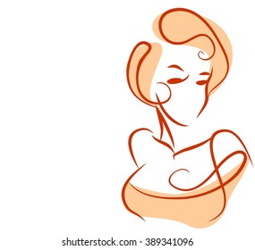 VECTOR 
stylish  original hand-drawn graphics portrait  with beautiful young attractive girl model for design. Fashion, style,    beauty . Graphic, sketch drawing. Sexy  woman
