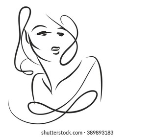 VECTOR 
stylish  original hand-drawn graphics portrait  with beautiful young attractive girl model for design. Fashion, style,    beauty . Graphic, sketch drawing. Sexy  woman

