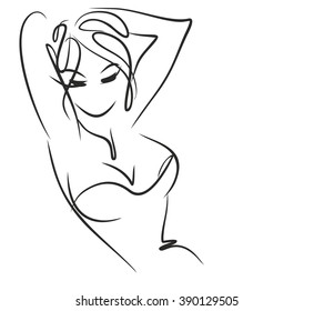 VECTOR 
stylish  original hand-drawn graphics portrait  with beautiful young attractive girl model for design. Fashion, style,    beauty . Graphic, sketch drawing. Sexy  woman
