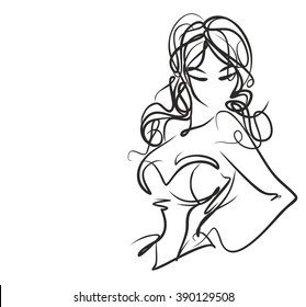 VECTOR 
stylish  original hand-drawn graphics portrait  with beautiful young attractive girl model for design. Fashion, style,    beauty . Graphic, sketch drawing. Sexy  woman
