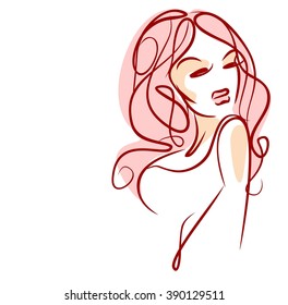 VECTOR 
stylish  original hand-drawn graphics portrait  with beautiful young attractive girl model for design. Fashion, style,    beauty . Graphic, sketch drawing. Sexy  woman
