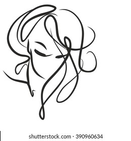 VECTOR stylish  original hand-drawn graphics portrait  with beautiful young attractive girl model for design. Fashion, style,    beauty . Graphic, sketch drawing. Sexy  woman