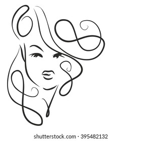 VECTOR 
stylish  original hand-drawn graphics portrait  with beautiful young attractive girl model for design. Fashion, style,    beauty . Graphic, sketch drawing. Sexy  woman

