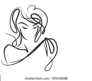 VECTOR 
stylish  original hand-drawn graphics portrait  with beautiful young attractive girl model for design. Fashion, style,    beauty . Graphic, sketch drawing. Sexy  woman

 - Shutterstock ID 395538388
