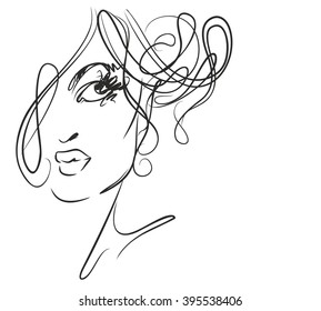 VECTOR 
stylish  original hand-drawn graphics portrait  with beautiful young attractive girl model for design. Fashion, style,    beauty . Graphic, sketch drawing. Sexy  woman

