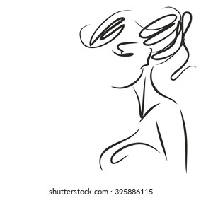 VECTOR 
stylish  original hand-drawn graphics portrait  with beautiful young attractive girl model for design. Fashion, style,    beauty . Graphic, sketch drawing. Sexy  woman

